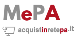 Logo MePA: testo grigio e rosso, simbolo computer, sito acquistinretepa.it, sensazione di efficienza.